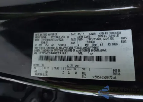 2017 Ford F-250 Lariat from USA, damaged, VIN 1FT7W2BT6HEE11921